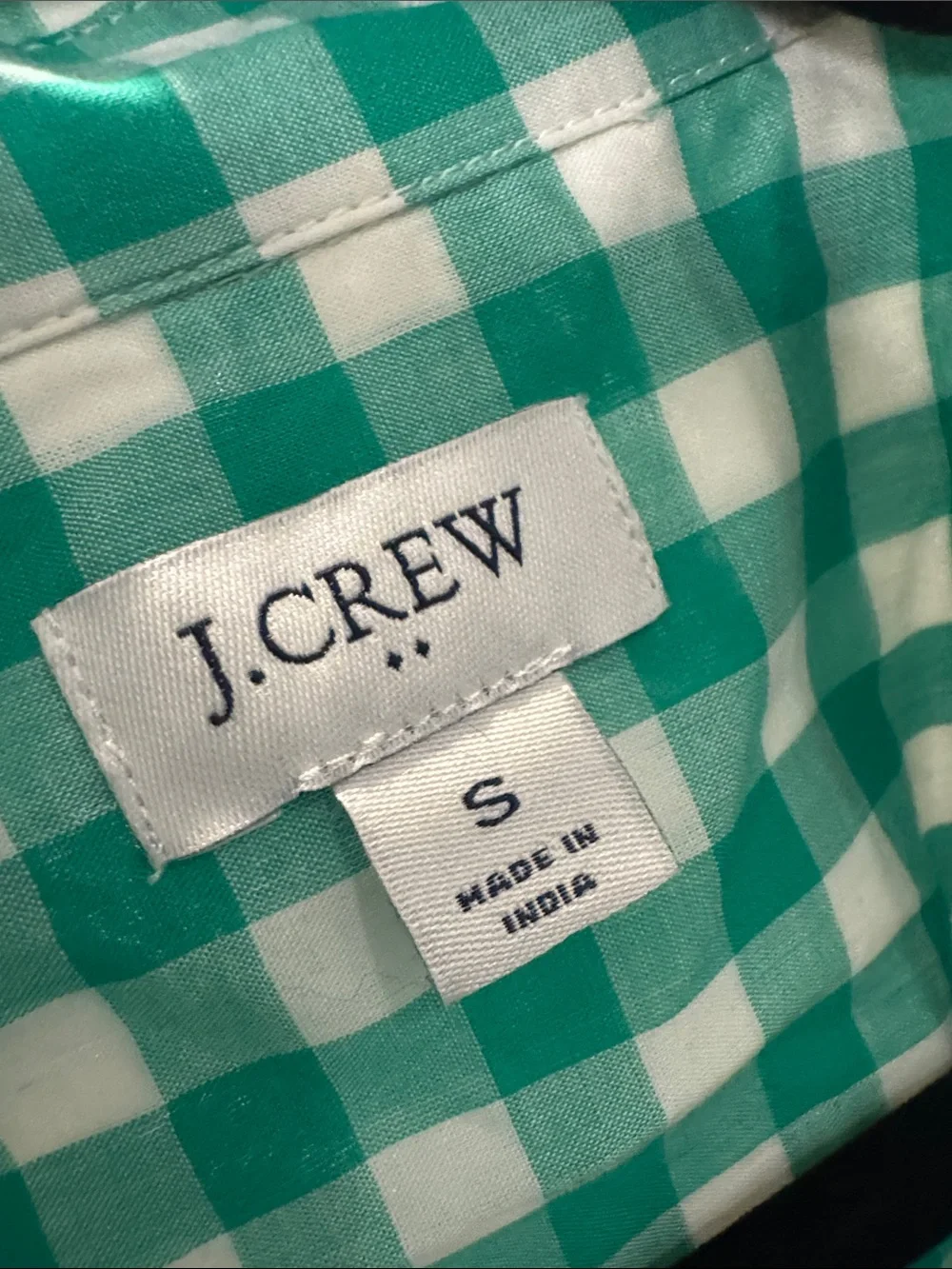 J. Crew Green and White Gingham Button-Down Shirt